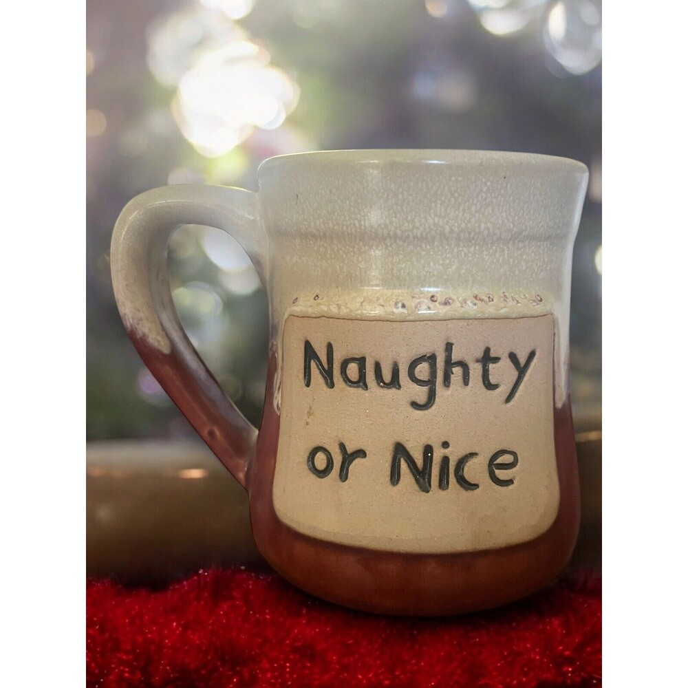 Naughty or Nice Christmas Funny Cute N-D Pottery Stoneware Coffee Mug Oversize